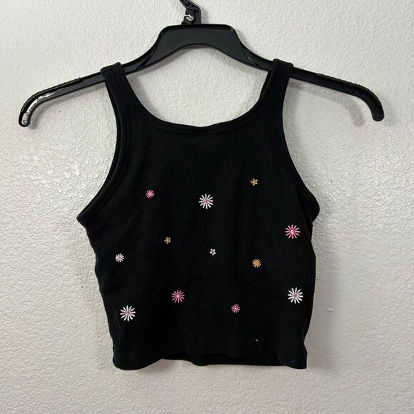 PINK Embroidered Flower Cropped Tank Top Shelf Bra Floral - Picture 5 of 8